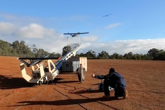 Innovaero's OWL-B is launched from Insitu Pacific's Mark 4 Launcher